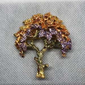 Graziano French Enamel Rhinestones Tree Brooch